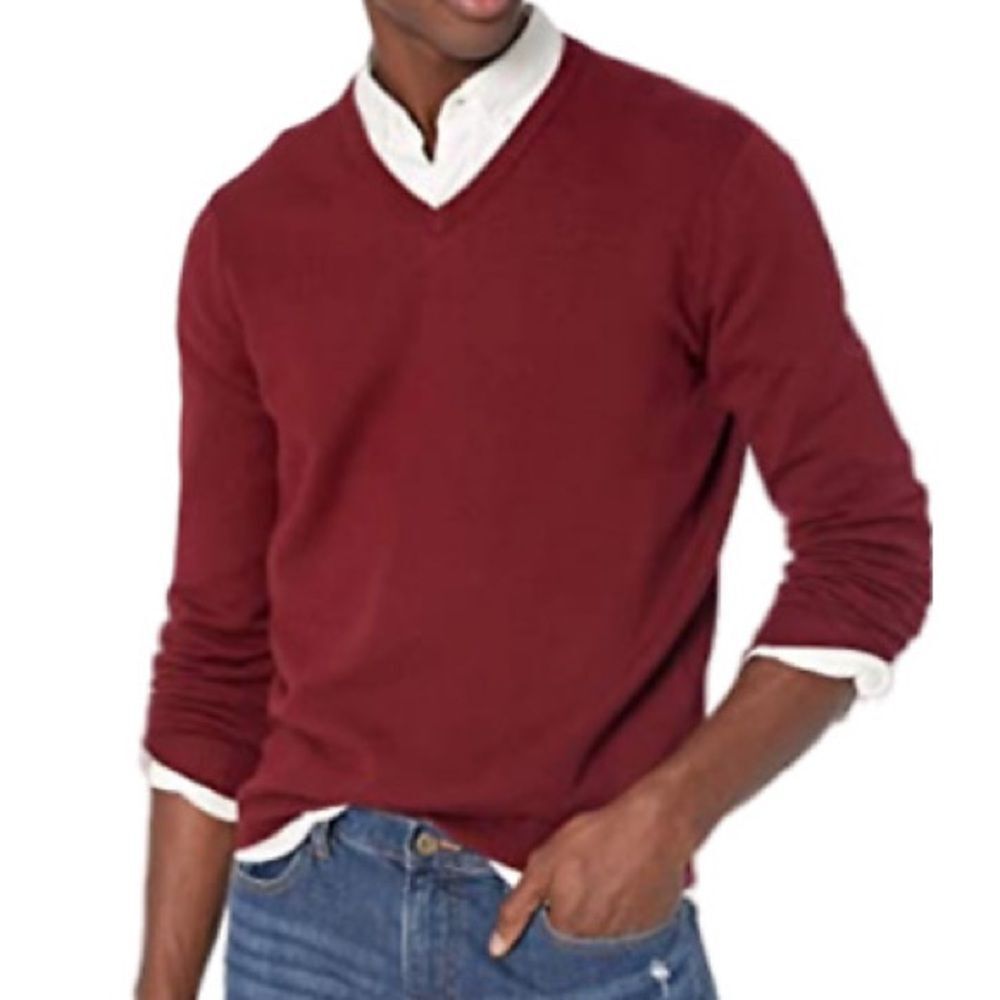 J.Crew Slim Fit V-Neck Mens Knit Sweater Maroon 100% Wool Size Medium
